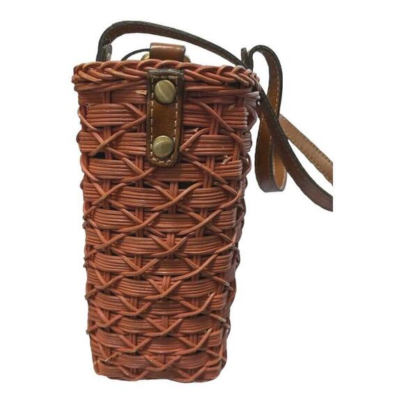 Patricia Nash Wicker Straw Weave Purse Handbag Orange Brown Leather - Picture 5 of 12
